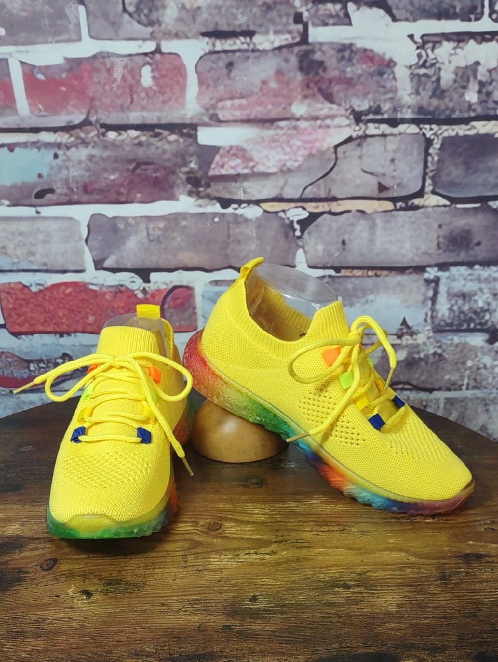 La Sheela "Gabby" Knit Lace-Up Sneakers with Rainbow Sole